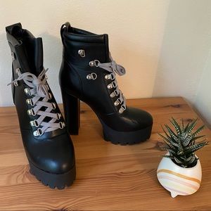 Genuine Leather Black Lace-Up Platform Boots Handmade in the USA by Only Maker